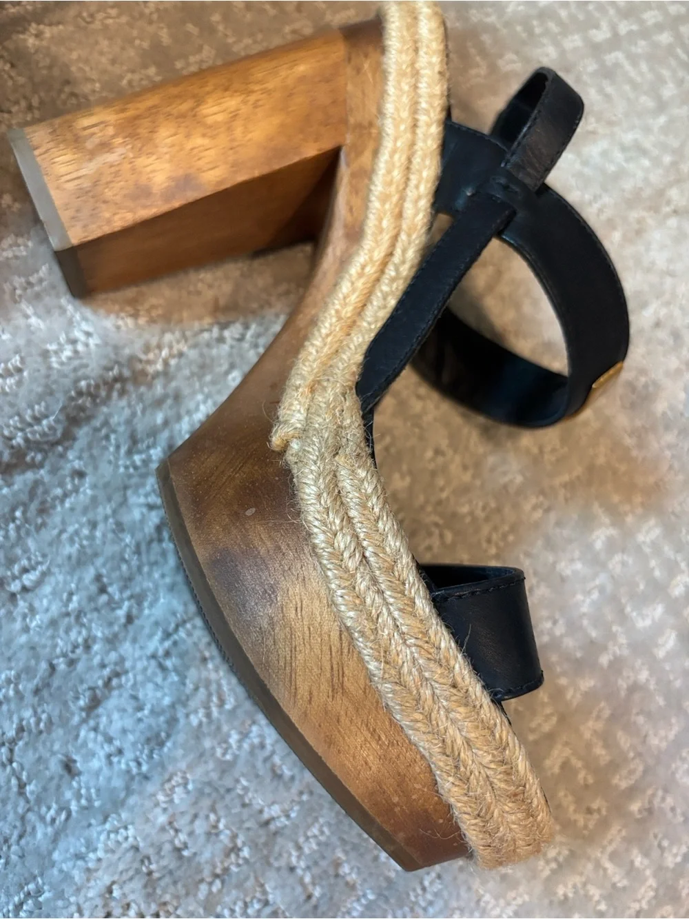 HUNTER Gonave Leather and Wood Block Heel Platform Espadrille Sandals, 9 GUC